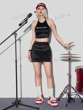 Printed Satin Cool Girl Style Halter Top With Short Skirt Set